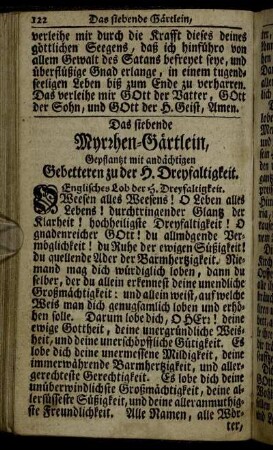 Das siebende Myrrhen-Gärtlein, Gepflantzt mit andächtigen Gebetteren zu der H. Dreyfaltigkeit