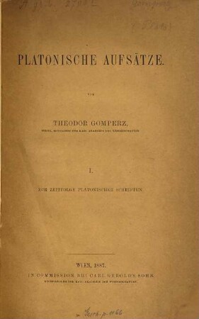 Platonische Aufsätze, 1. Zur Zeitfolge platonischer Schriften