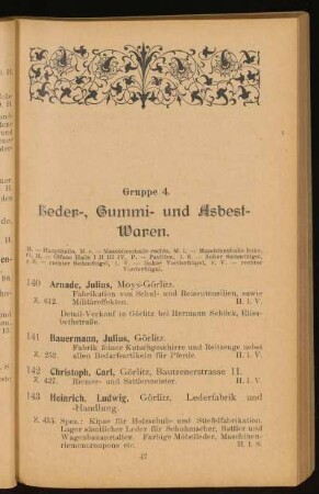 Gruppe 4. Leder-, Gummi- und Asbest-Waren