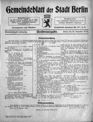Sonderausgabe, 30. November 1922
