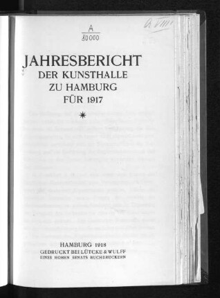 1917(1918): Jahresbericht der Kunsthalle zu Hamburg