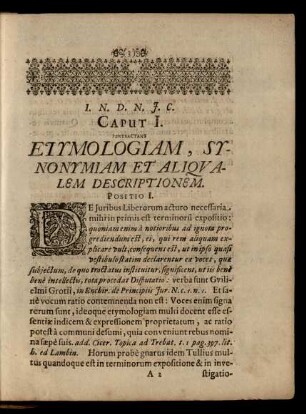 Caput I. Etymologiam, Synonymiam Et Aliqualem Descriptionem.
