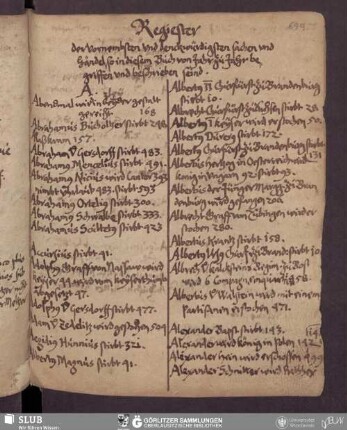 Regiester der vornembsten vnd denckwürdigsten sachen vnd Händel, so in diesem Buch von Jahr zu Jahr begriffen vnd beschrieben seind