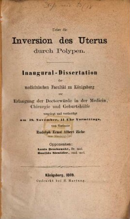 Ueber die Inversion des Uterus durch Polypen : Inaug. Diss.