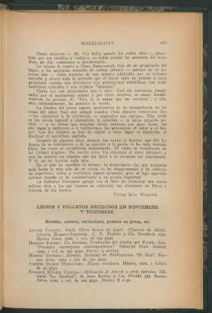 Libros y folletos recibidos en noviembre y diciembre