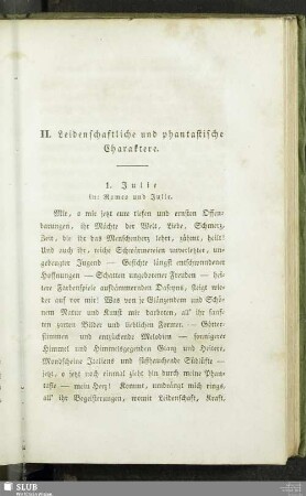 II. Leidenschaftliche und phantastische Charaktere