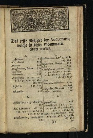 Das erste Register der Auctorum, welche in dieser Grammatic citiret worden