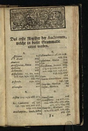 Das erste Register der Auctorum, welche in dieser Grammatic citiret worden