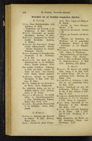 Verzeichnis der zur Rezension eingesandten Schriften