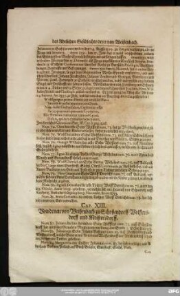 Cap. XIII. Von denen von Weißenbach zu Schoßendorff Wolffersdorff und Meistersdorff.