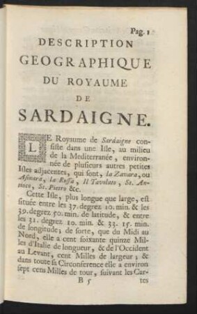 Description Geographique Du Royaume De Sardaigne.