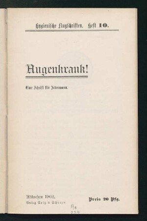 Augenkrank! : Eine Schrift für Jedermann