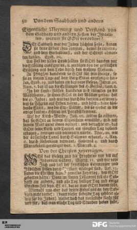 Von dem Sabbath und andern Festen der Israeliten.