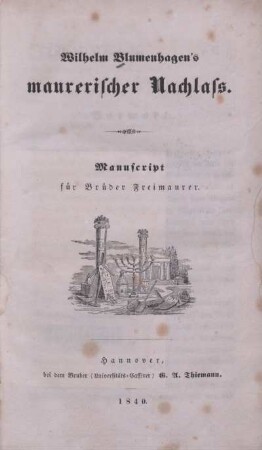 Wilhelm Blumenhagen's maurerischer Nachlass : Manuscript für Brüder Freimaurer