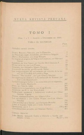 Tomo I - Tabla de Materias
