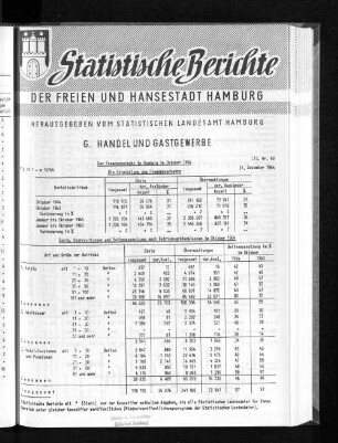 Der Fremdenverkehr in Hamburg im Oktober 1964 : Lfd. Nr. 68