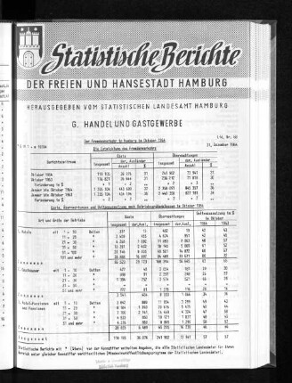 Der Fremdenverkehr in Hamburg im Oktober 1964 : Lfd. Nr. 68