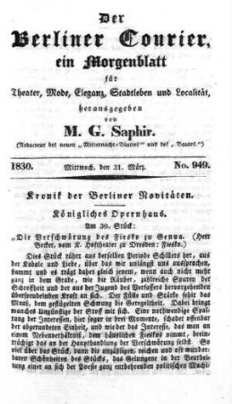 No. 949, Mittwoch, den 31. März 1830