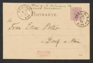 Postkarte an Elise Polko : 01.01.1884