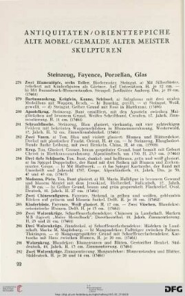 Steinzeug, Fayence, Porzellan, Glas (Nr. 278-344)