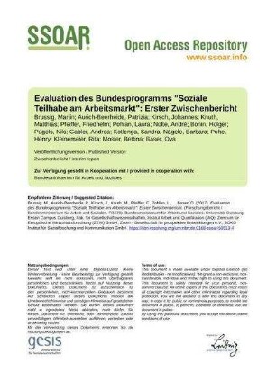 Evaluation des Bundesprogramms "Soziale Teilhabe am Arbeitsmarkt": Erster Zwischenbericht