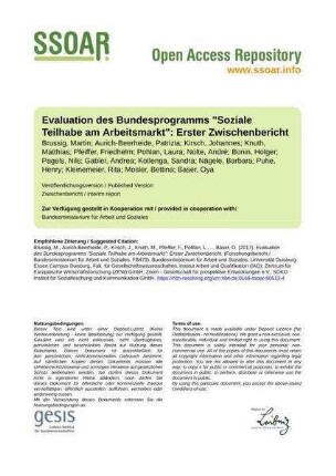 Evaluation des Bundesprogramms "Soziale Teilhabe am Arbeitsmarkt": Erster Zwischenbericht