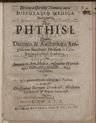 Disputatio Medica Inauguralis, De Phthisi