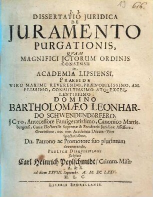 Dissertatio Iuridica De Iuramento Purgationis