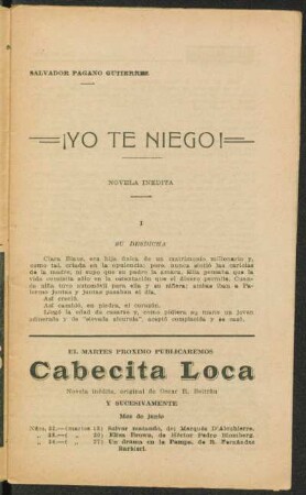 ¡Yo te niego! : novela inédita