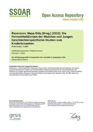 Rezension: Maya Götz (Hrsg.) (2013): Die Fernsehheld(inn)en der Mädchen und Jungen. Geschlechterspezifische Studien zum Kinderfernsehen
