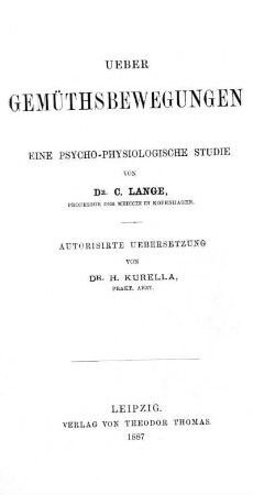 Ueber Gemüthsbewegungen. Eine psycho-physiologische Studie