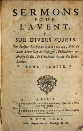 Sermons, 1. Pour L'Avenir Et Sur Divers Sujets