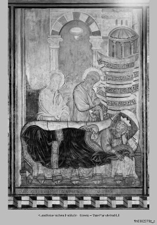 Szenen aus dem Leben der Apostel Petrus und Paulus und zur Silvesterlegende sowie Papstbildnisse : Petrus und Paulus erscheinen Konstantin im Traum