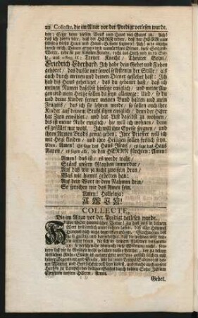 Collecte, Die im Altar vor der Predigt verlesen wurde