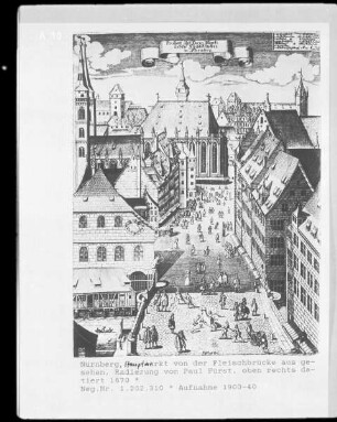 Nürnberg, Hauptmarkt von der Fleischbrücke aus gesehen