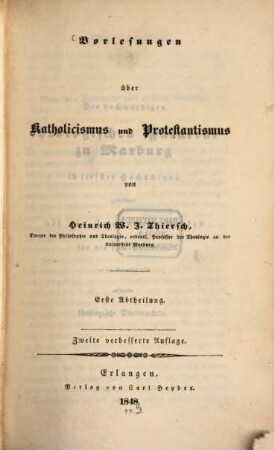 Vorlesungen über Katholicismus und Protestantismus, 1