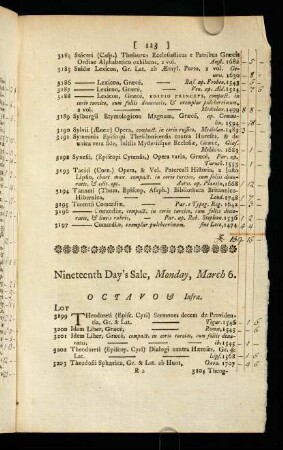 123-132, Nineteenth Day's Sale, Monday, March 6.