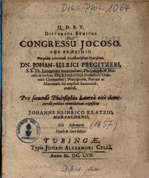 Discursus Ethicus De Congressu Jocoso