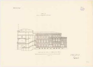 Land- und Amtsgericht, Duisburg Altbau: Querschnitt mit Hofansicht 1:100