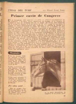 Primer envío de Congreve : Cosas del turf