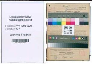 Entnazifizierung Friedrich Luehring , geb. 18.03.1909 (Steuerhelfer)