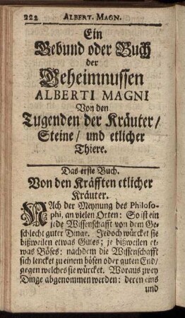 Das erste Buch. Von den Kräfften etlicher Kräuter.