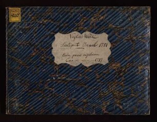 Suscepit Israel, V, orch, SchV 113, G-Dur - BSB Mus.ms. 4230 : [labelon cover, by Schafhäutl:] Vogler's Werke // Suscepit Israel 1781 // Ecce panis angelorum // Coro 1777 [title page:] Suscepit Israel. // par Abbe Vogler. // [at the tail, at right:] produit aus Concert spirituel // à Paris le 17 Avrile 1781