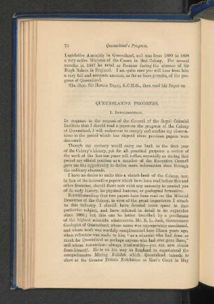 Queensland´s Progress. Hon. Sir Horace Tozer, K.C.M.G.