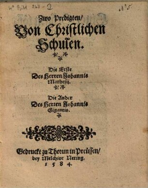 Zwo Predigten, Von Christlichen Schulen