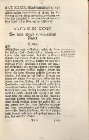 Articulus XXXIX. Von denen übrigen Summarischen Sachen.