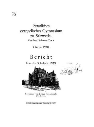 1929/30: Bericht über das Schuljahr ... - 1929/30