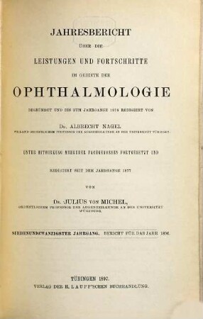 Albrecht von Graefes Archiv für Ophthalmologie. Referatenteil, Zentralblatt für die gesamte Ophthalmologie und ihre Grenzgebiete. Bibliographisches Jahresregister, Jahresbericht Ophthalmologie. 27. 1896. - 1897