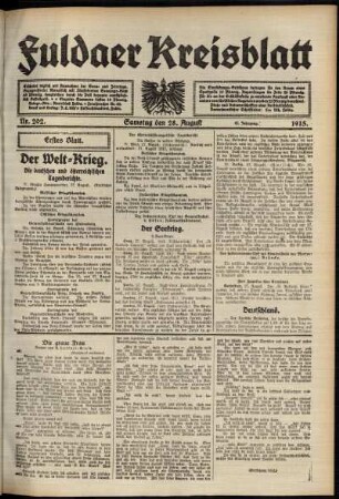 Erste Ausgabe vom Samstag, den 28. August 1915.