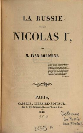 La Russie sous Nicolas Ier